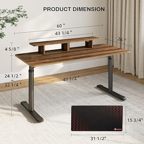 Miniatura 3 de EUREKA ERGONOMIC 60 Inch Computer Desk Manual Adjustable Height Standing Desk, Home Office Desk with Monitor Stand Shelf Led Lights Strips, Computer