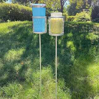 Clovers Garden Outdoor Drink Holder Steel Stakes (Set of 2) - Heavy Duty Silver Garden Stakes for Cups, Bottles, Candles, Flower Pots, String Lights