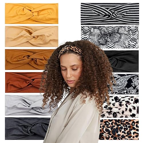 Lotus78, Paquete de 12 diademas anchas para mujer, antideslizantes, modernas bandas deportivas para el cabello de mujer, bandas elásticas suaves y