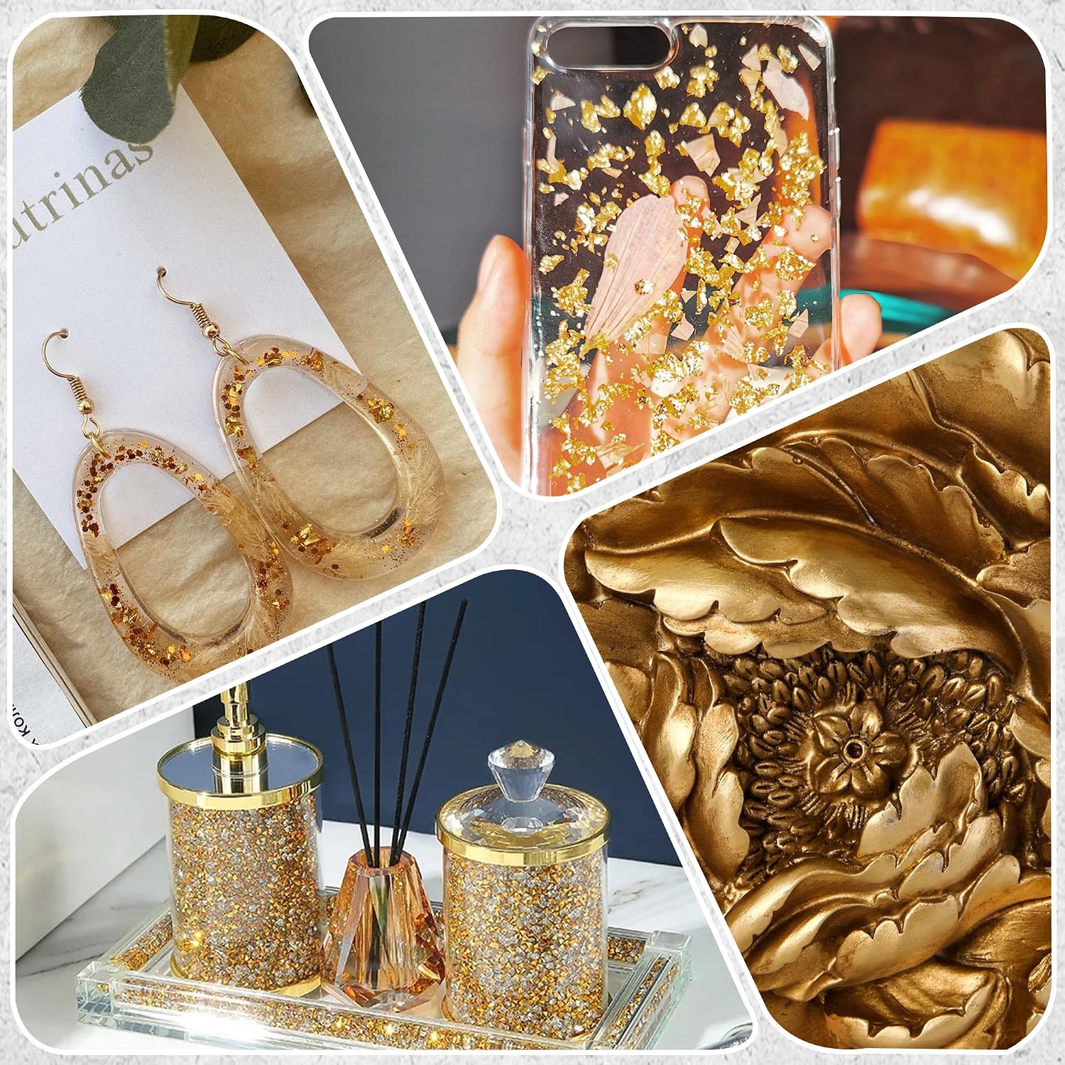300Pcs Gold Leaf,5.1"x5.1" Gold Leaf Sheets for Art & Craft,Gold Foil Paper