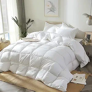 Goose Feather Down Fiber Comforter - King Size Duvet Insert, 100% Cotton Cover All Season Comforter Ultra Soft Luxurious Hotel Bedding, 104”x88”
