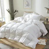 Edredom de penas de ganso de penas de ganso - enchimento de edredom tamanho Queen, capa 100% algodão para todas as estações, edredom ultramacio, luxuoso, cama de hotel, 223,5 x 223,5 cm