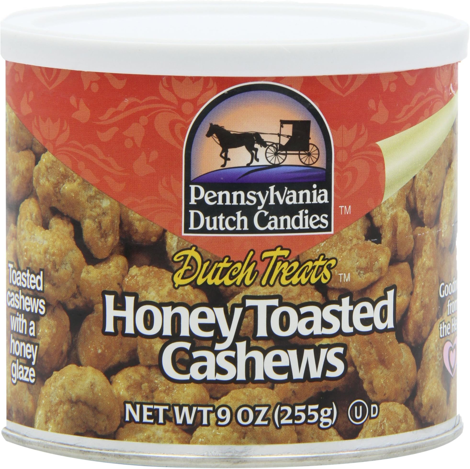 Pennsylvania Dutch Candies Honey Toasted Cashews, 9-Ounces Tins (Pack of 4)
