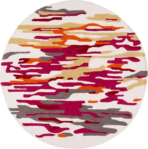 Miniatura 2 de SAFAVIEH Rodeo Drive Collection - Alfombra redonda de 6 pies, color marfil y rojo, hecha a mano de lana abstracta moderna de mediados de siglo,
