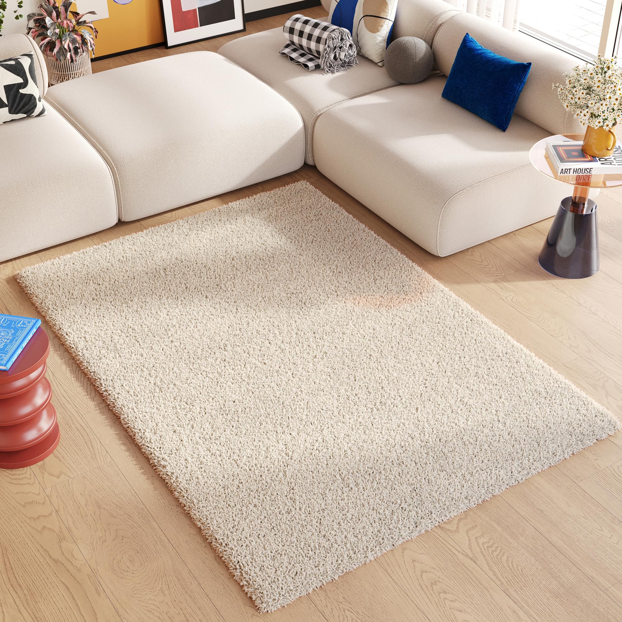 TAPISO Essence Alfombra Shaggy de Pelo Largo, Moderna, Color Beige, Monocolor, salón, Dormitorio, Cama para Adultos y niños, Escritorio, Suave, Muy Suave, Gruesa, Oeko-Tex, 200 x 300 cm OEKO-TEX STANDARD 100