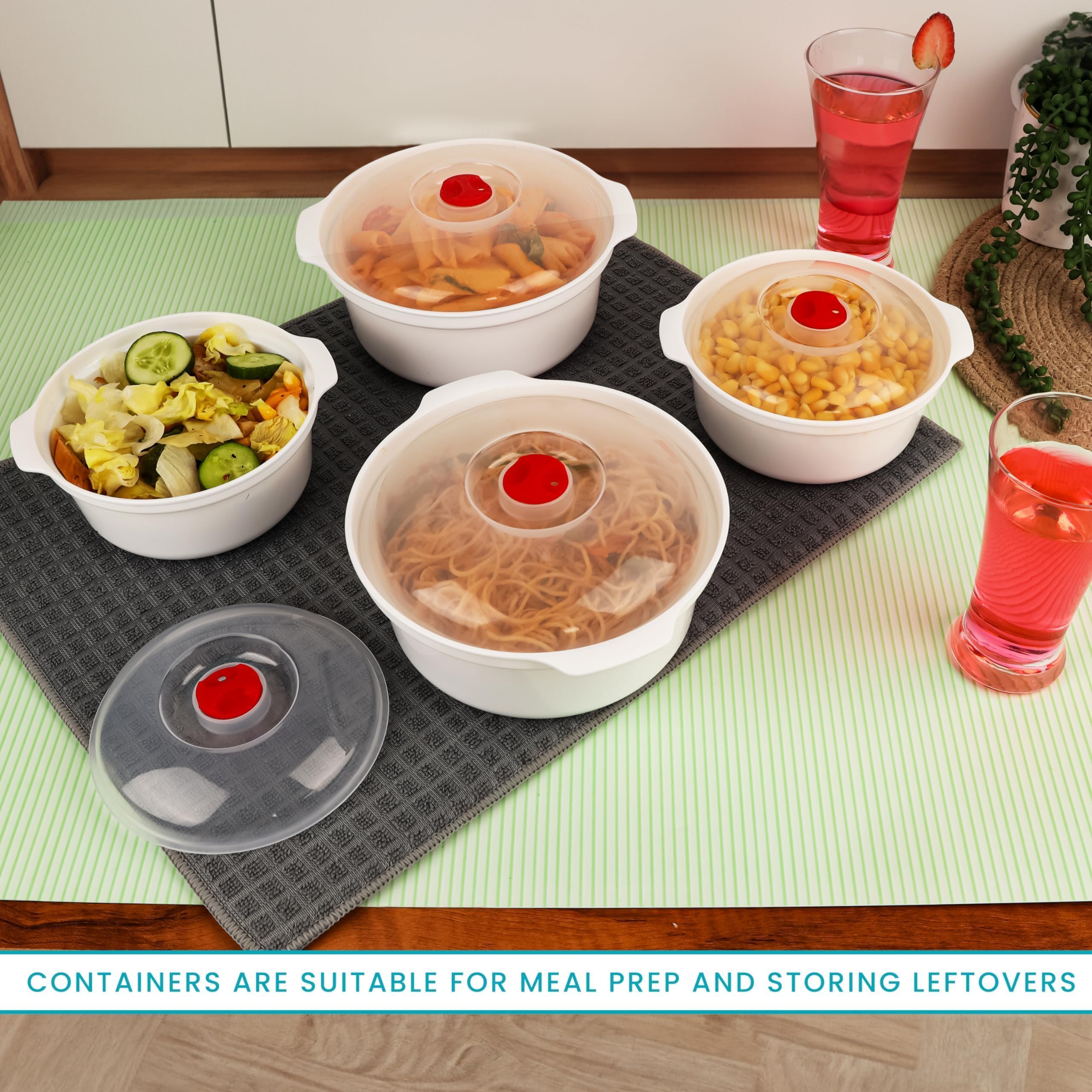 Lot De 4 Boîtes Repas Micro-ondables Belle Vous - 800ml & 1300ml Avec Couvercle Vapeur - Sans BPA