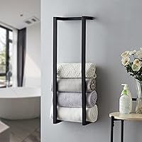 Roeveca Wall Mounted Towel Rack for Rolled Towels - Black Metal Bathroom Organizer Holds 6 Large Towels, Space-Saving Storage