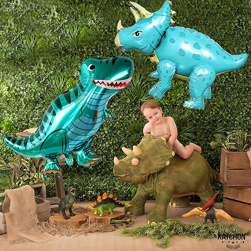 Miniatura 9 de KatchOn Globos gigantes de dinosaurio azul – 38 pulgadas, paquete de 2 | Globos de dinosaurio Mylar para decoración de fiesta de cumpleaños