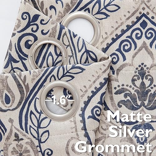 Miniatura 5 de Vangao Cortinas de damasco de 63 pulgadas de largo, 2 paneles con estampado de medallón de cachemira para dormitorio, sala de estar, cortinas de