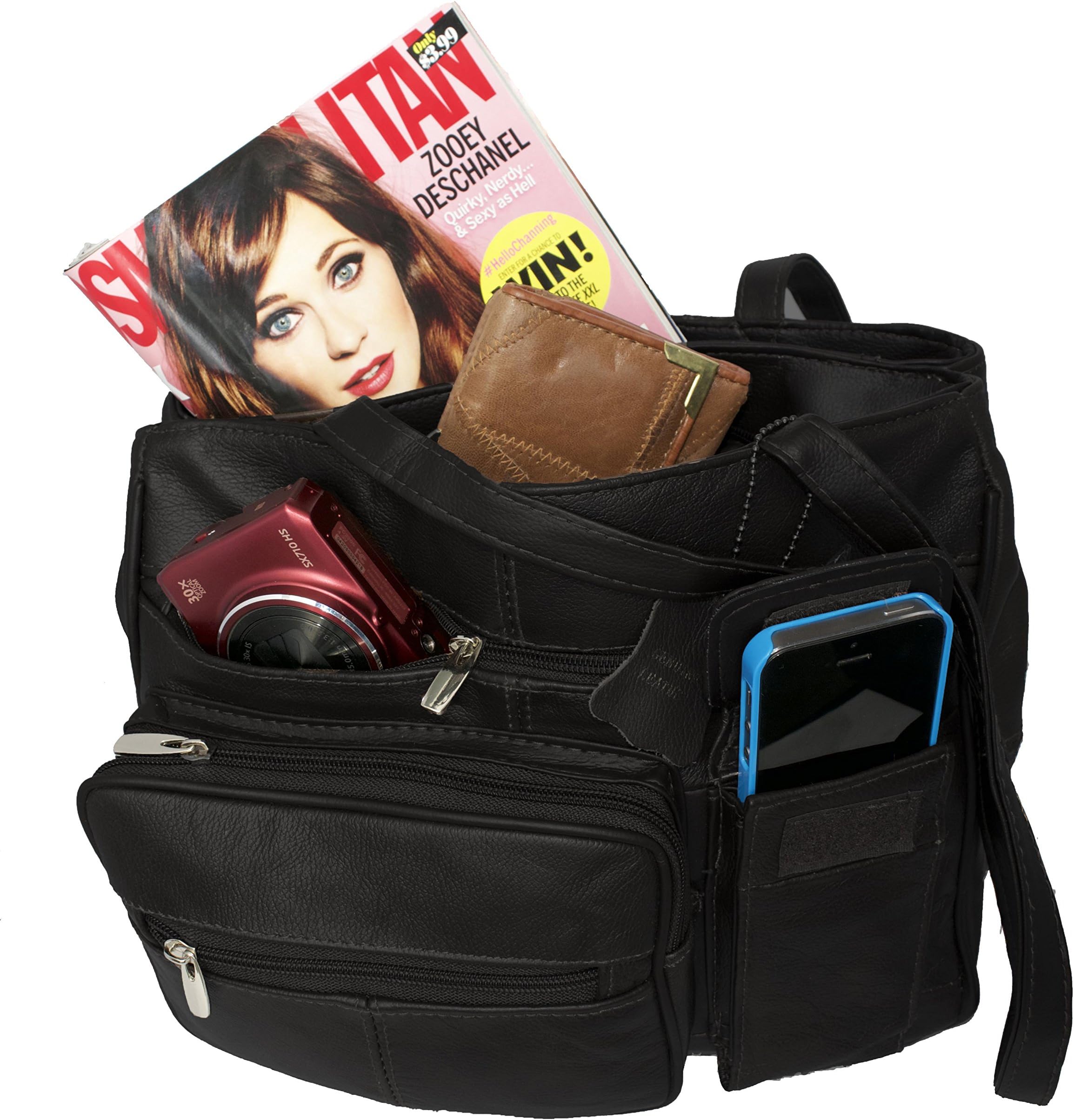 AFONiE Genuine Cow hide leather Womens Shoulder handbag [Black]