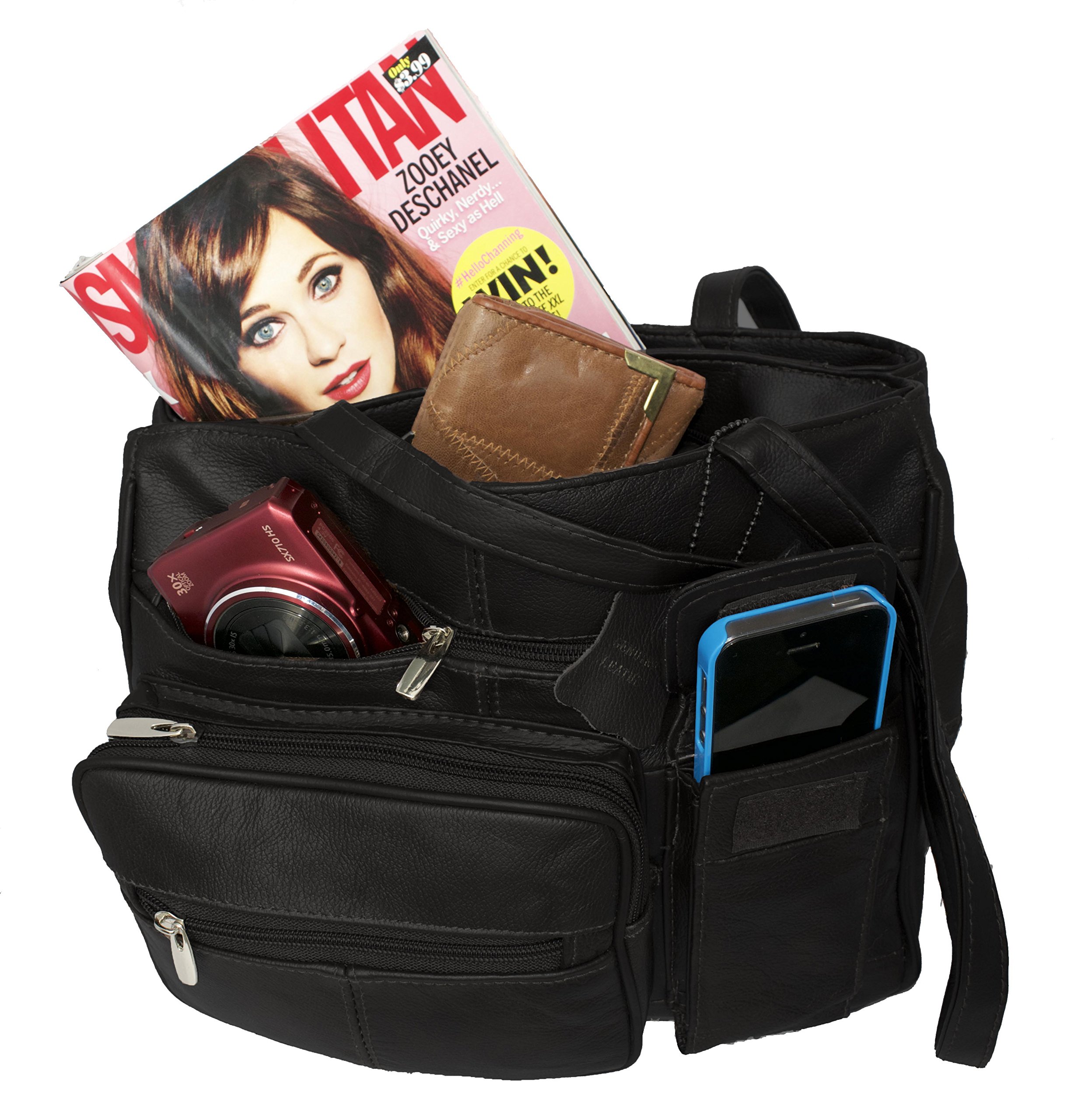 AFONiE Genuine Cow hide leather Womens Shoulder handbag [Black]