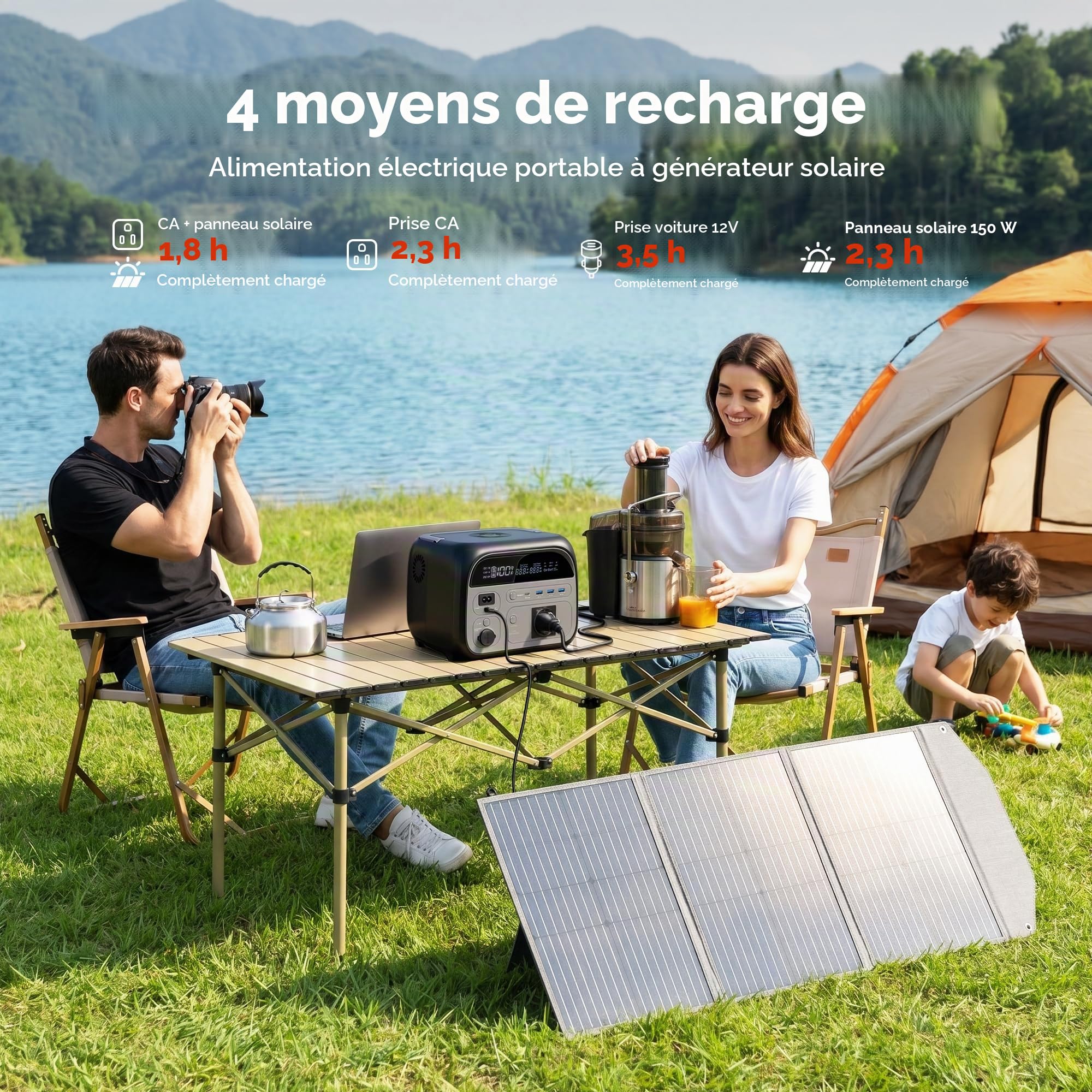 AP400 Générateur Électrique Portable, 345Wh Batterie LiFePO4 Station électrique, charge rapide en prise UE 2,5 H 220 V, prises CA 500 W Groupe Electrogene Solaire pour Camping, Voyage Maison