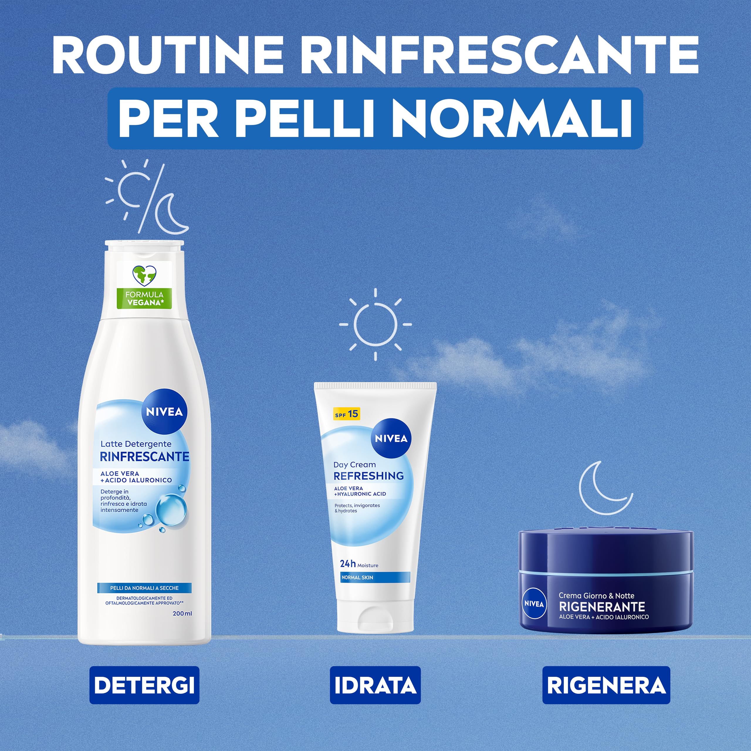 NIVEA Latte Detergente Rinfrescante 200 ml, Detergente viso idratante e lenitivo, Cleanser struccante con Aloe Vera e Acido Ialuronico, Rimuove trucco waterproof, Skincare per pelle da normale a secca