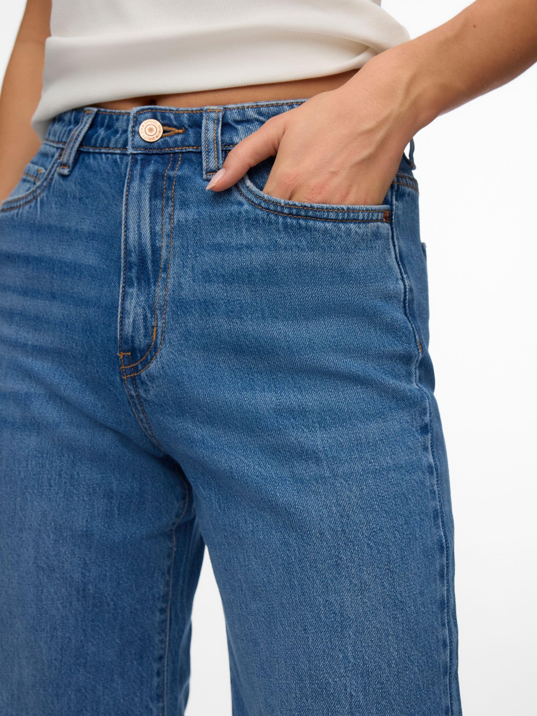 VERO MODA VMVEGA Damen Jeans Hohe Taille Weiter Beinschnitt