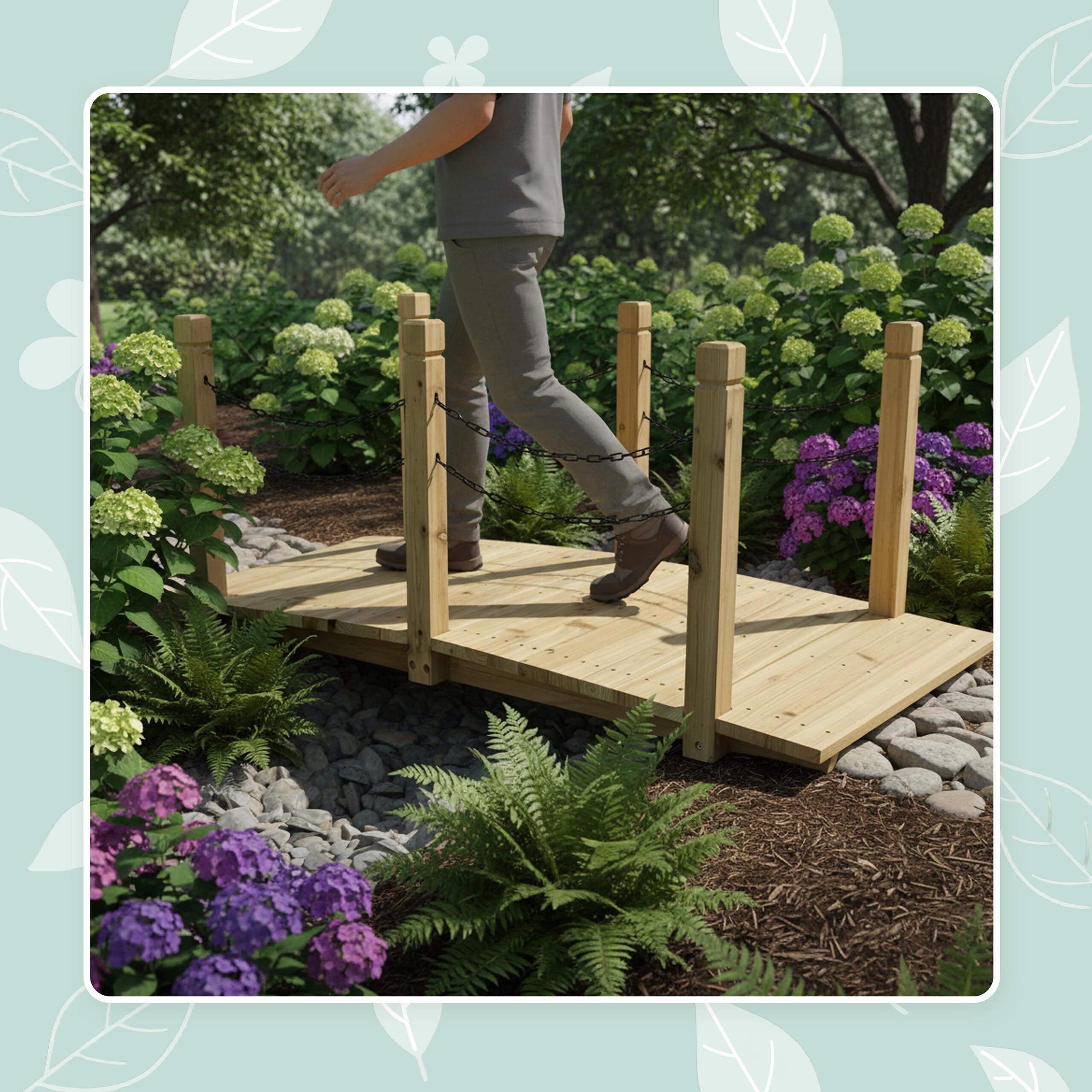 Pont de Jardin Relaxdays, poteaux et chaînes, Sapin, pour Bassin, H x l x P : 55 x 150 x 67 cm, Choix de Couleurs