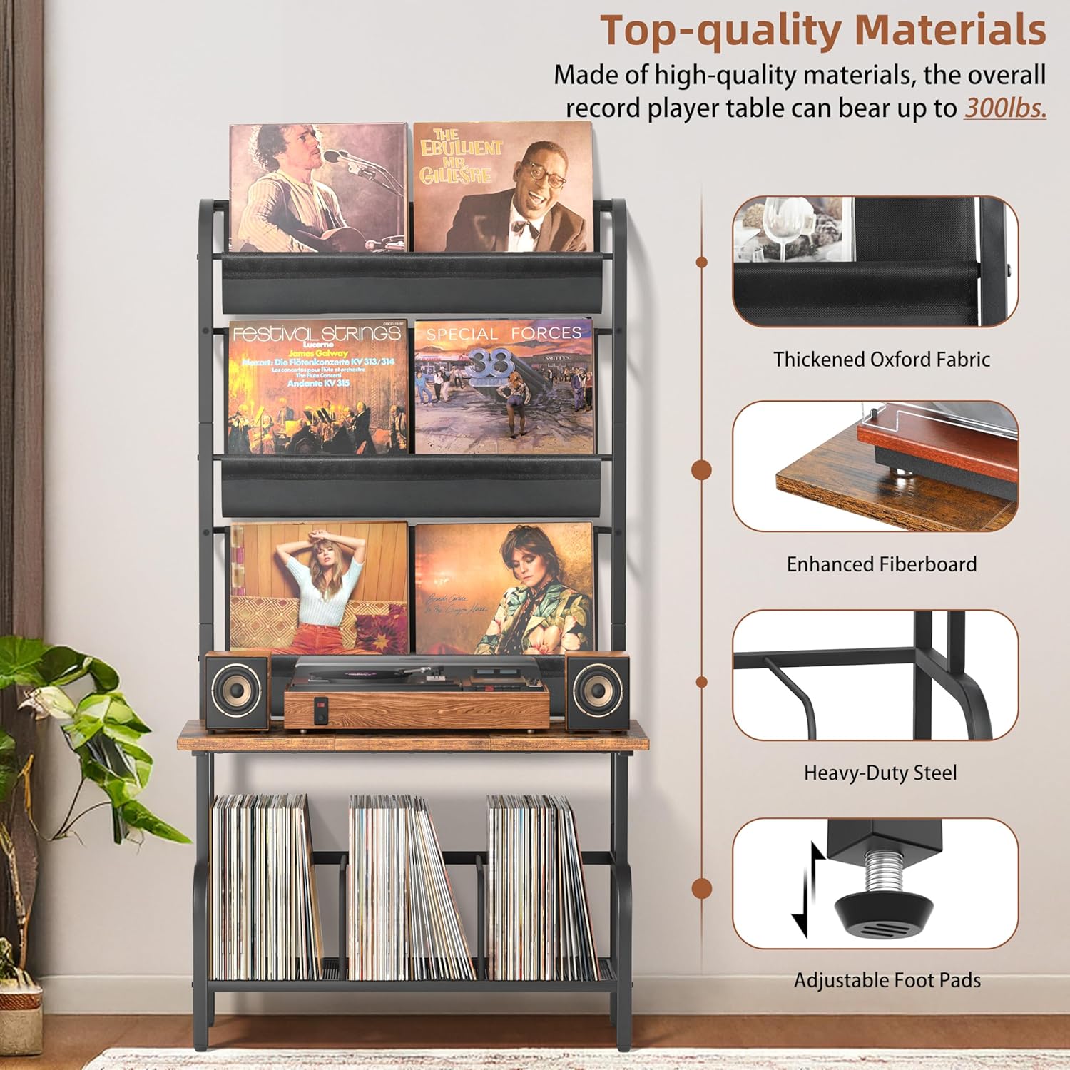 Record Player Stand, Vinyl Record Storage Holder Display Shelf, Record Player Table Turntable Stand Large Record Player Cabinet Organizer, Media Console Stereo Audio AV Rack, Gifts for Music Lovers