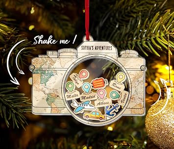 JulylyPOD Personalized Travel Christmas Ornament 2025, Travel Adventures Ornament, 4D Custom Traveling Shaker Ornaments, for Travelers, Road Trip Keepsake Ornaments 04