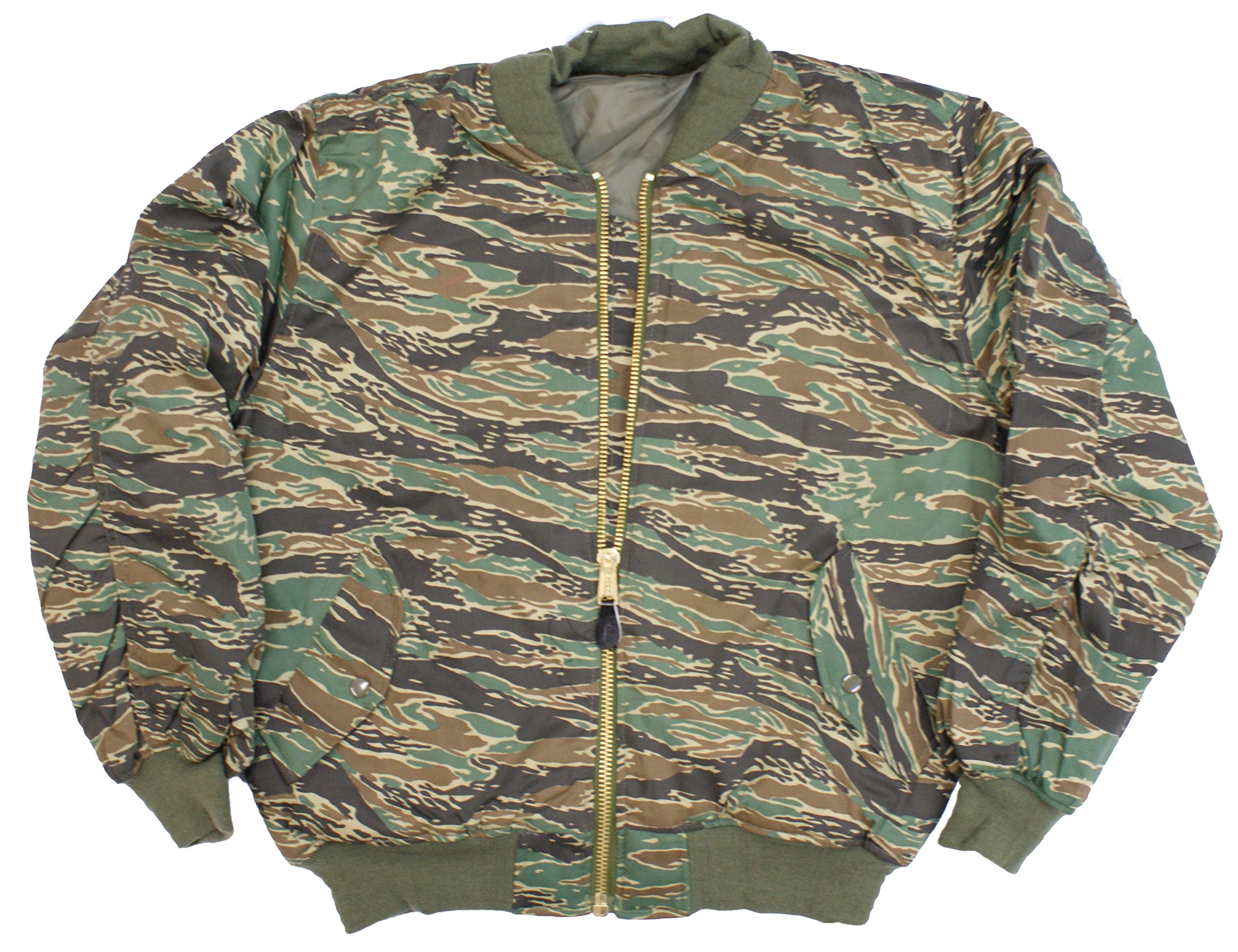Men's Tiger Stripe Camouflage Ma1 Bomber Flight Jacket With Heavy Brass Zip (2Xl, )
