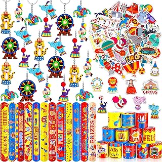 98 Pcs Circus Party Favors Include Circus Slap Bracelets Cute Stickers Clown Animal Keychains Carnival Party Favors for Carnival Birthday Supplies Classroom Rewards