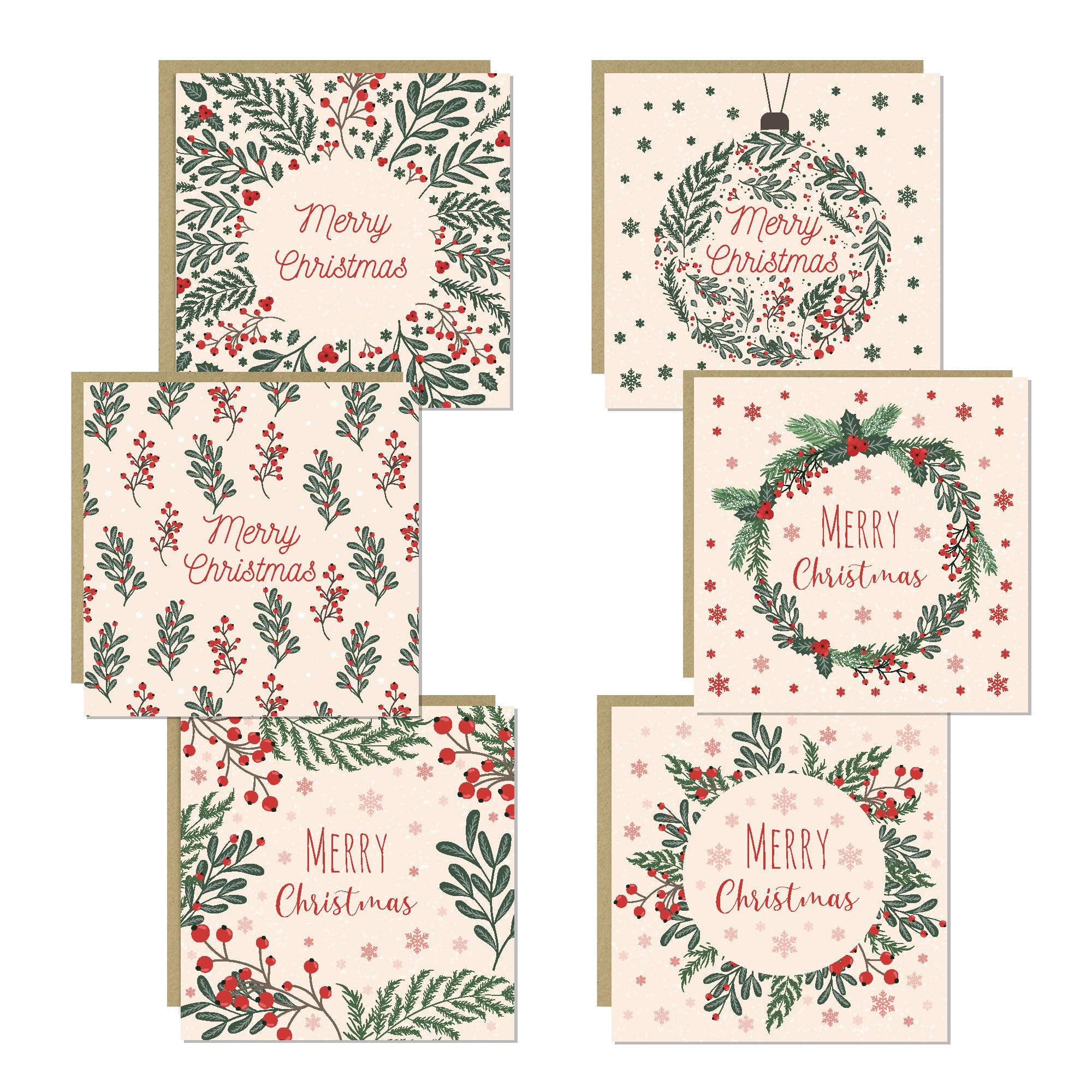RED OCEAN Christmas Cards Pack of 6 With Kraft Envelopes Merry Christmas Multipack Cards For Family Friends 145x145mm 6 Unique Designs Seasons Greetings Card For School Kids
