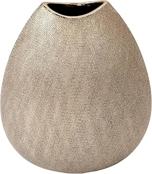 Decorative Table Vase for Home Decor Modern Ceramic Accent with Glam Metallic Finish, Stylish Centerpiece for Flower Arrangements on Dining Table, Shelf, or Entryway Console Display 11", Silver