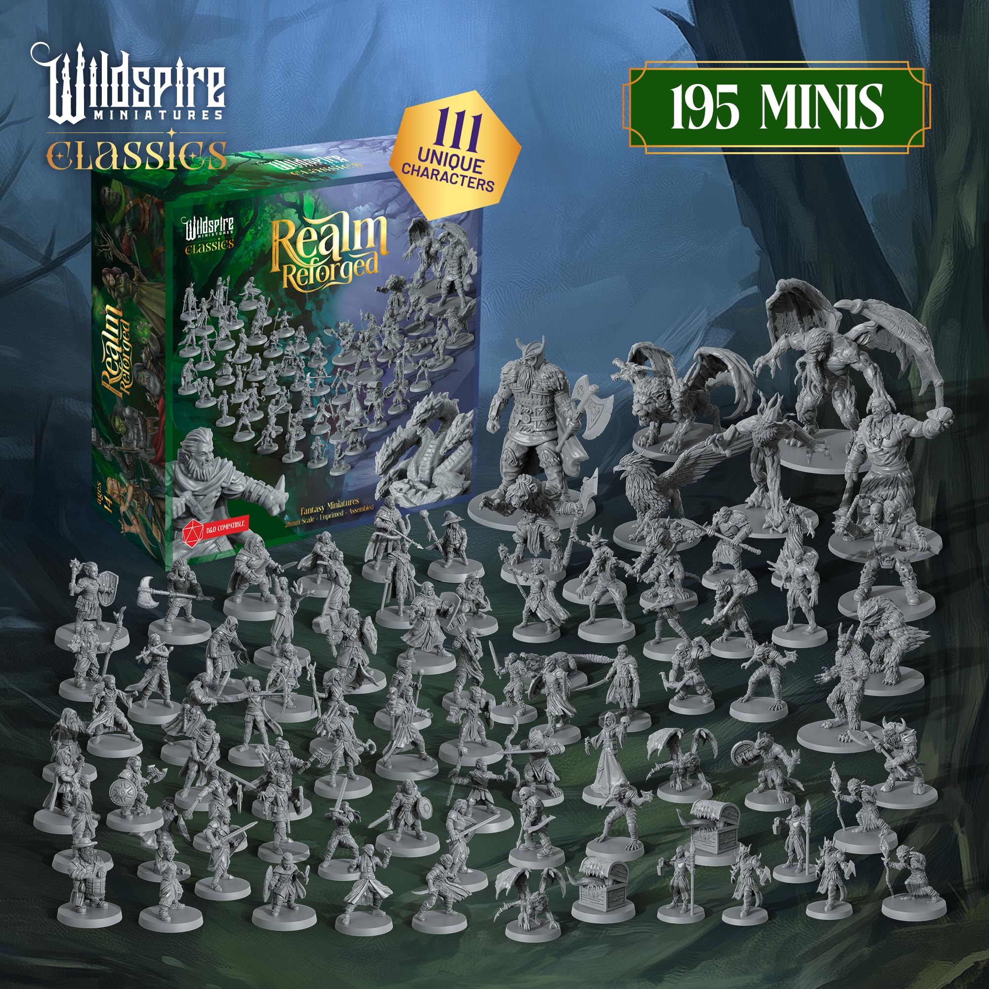 Wildspire Realm Reforged Miniatures for d&D, set grigio 195