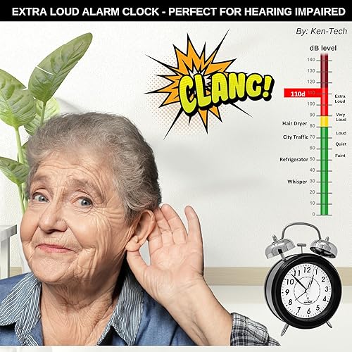 Miniatura 7 de Reloj despertador Atomic Retro Twin Bell para dormitorios. Reloj despertador fuerte para personas que duermen mucho tiempo perfecto para dormitorio,