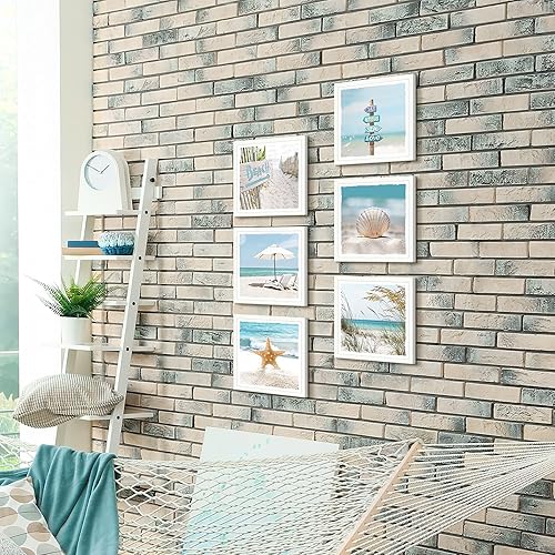 Miniatura 5 de Arte de pared enmarcado de madera costera colección de ilustraciones temáticas de playa, estrellas de mar, impresiones artísticas para decoración de