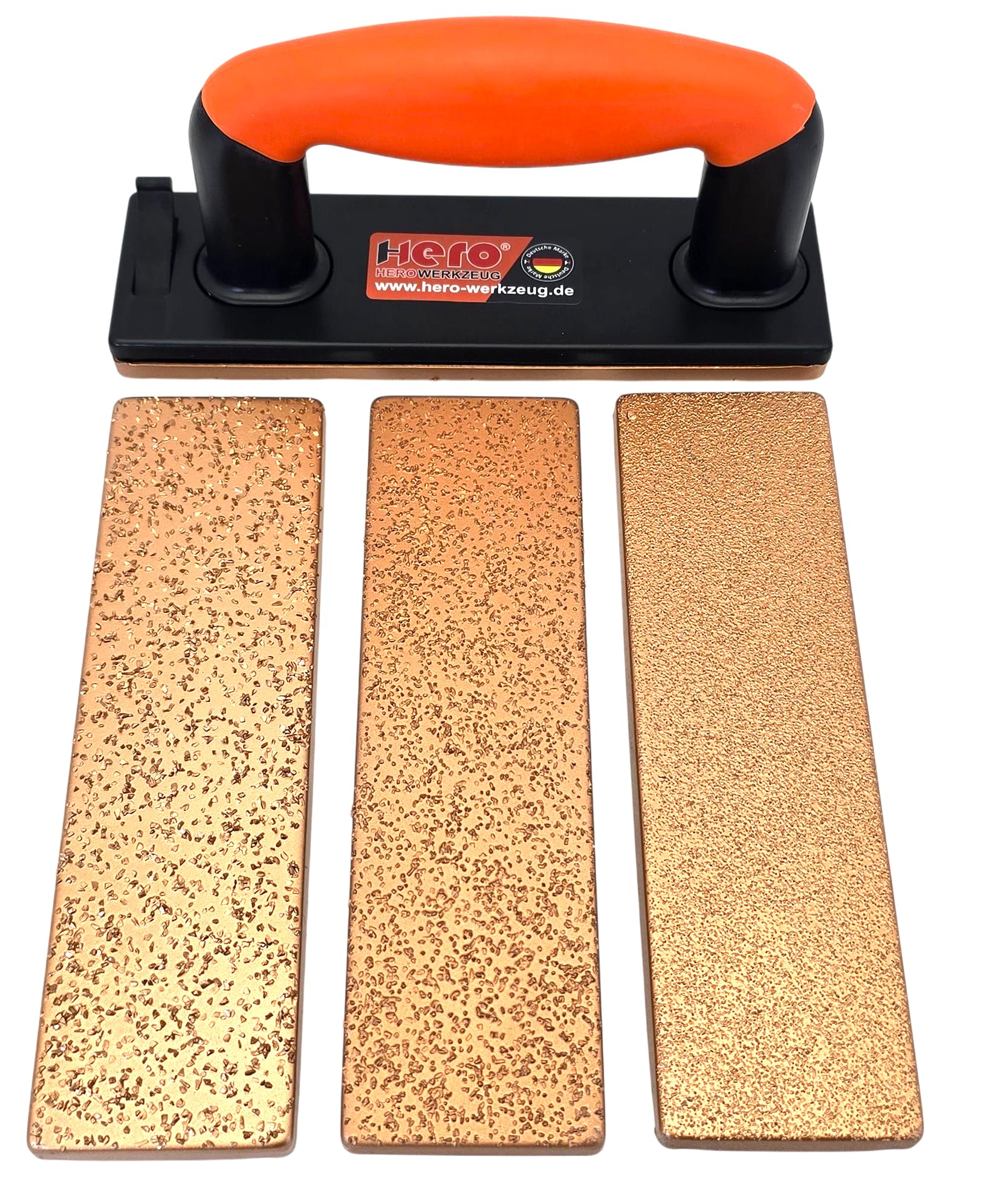 HERO Hartmetall Handschleifer Set 5-tlg. K24/K36/K60 – Wolframcarbid Schleifbrett für Holz, Estrich, Fliesenkleber & Spachtelmasse – Schleifklotz mit Magnet-Wechselsystem für Renovierung & Sanierung | Bis zu 1500× längere Standzeit dank Wolframcarbid-Besc
