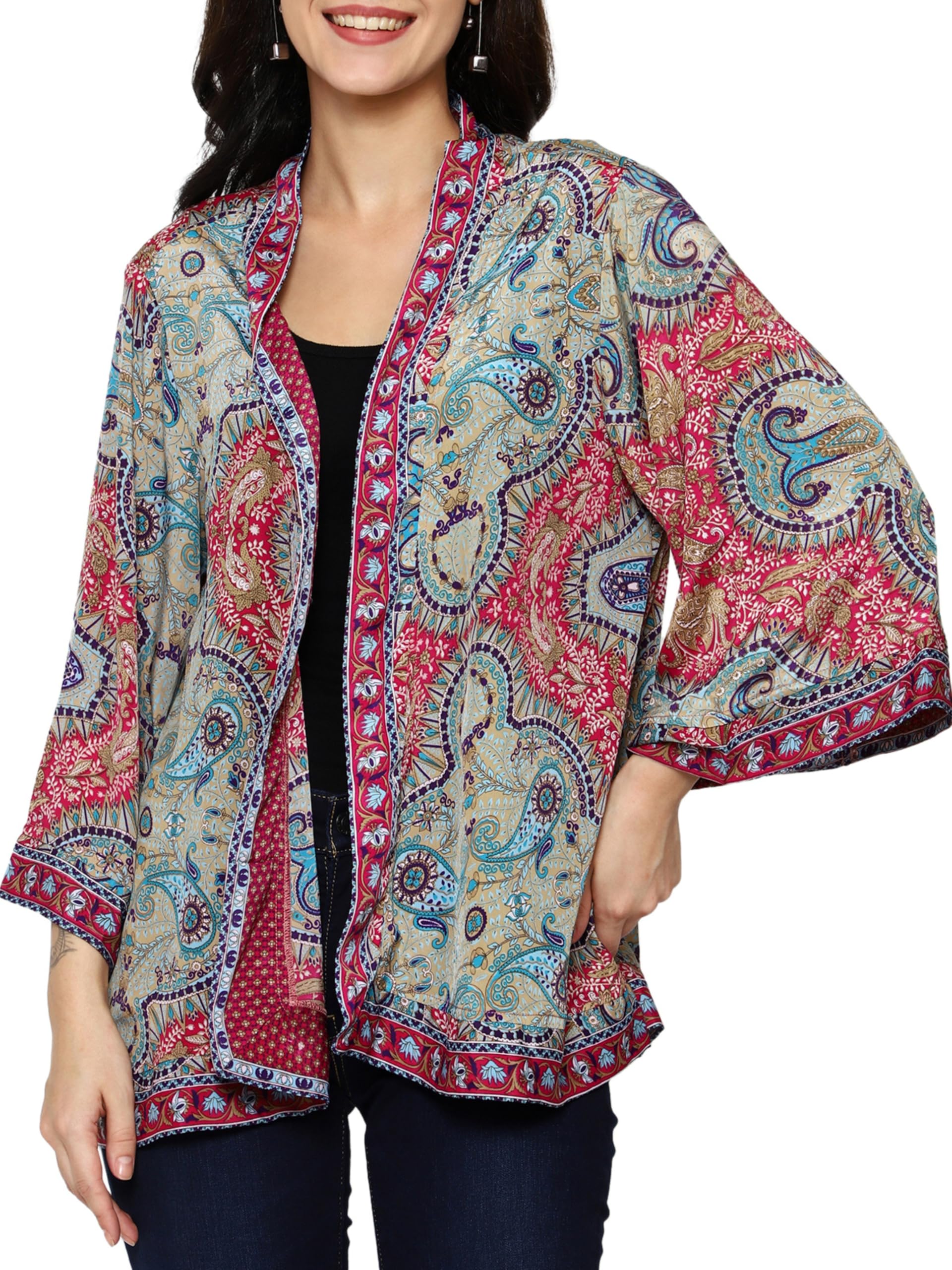 KE KANHA EXPORTS Shrugs for Women Stylish | Cover up on Jeans Tops for Women | Western Beach Outfits | Summer Clothes | Kimono Length Option Short | Medium | Long