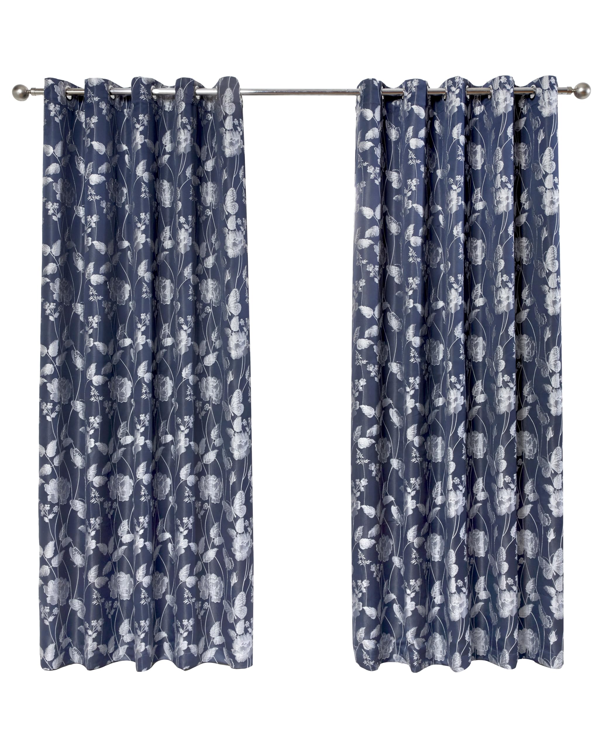 Emma Barclay Butterfly Meadow - Lined Eyelet Jacquard Curtains in Navy - Width 66 x Drop 72" (168 x 183cm)