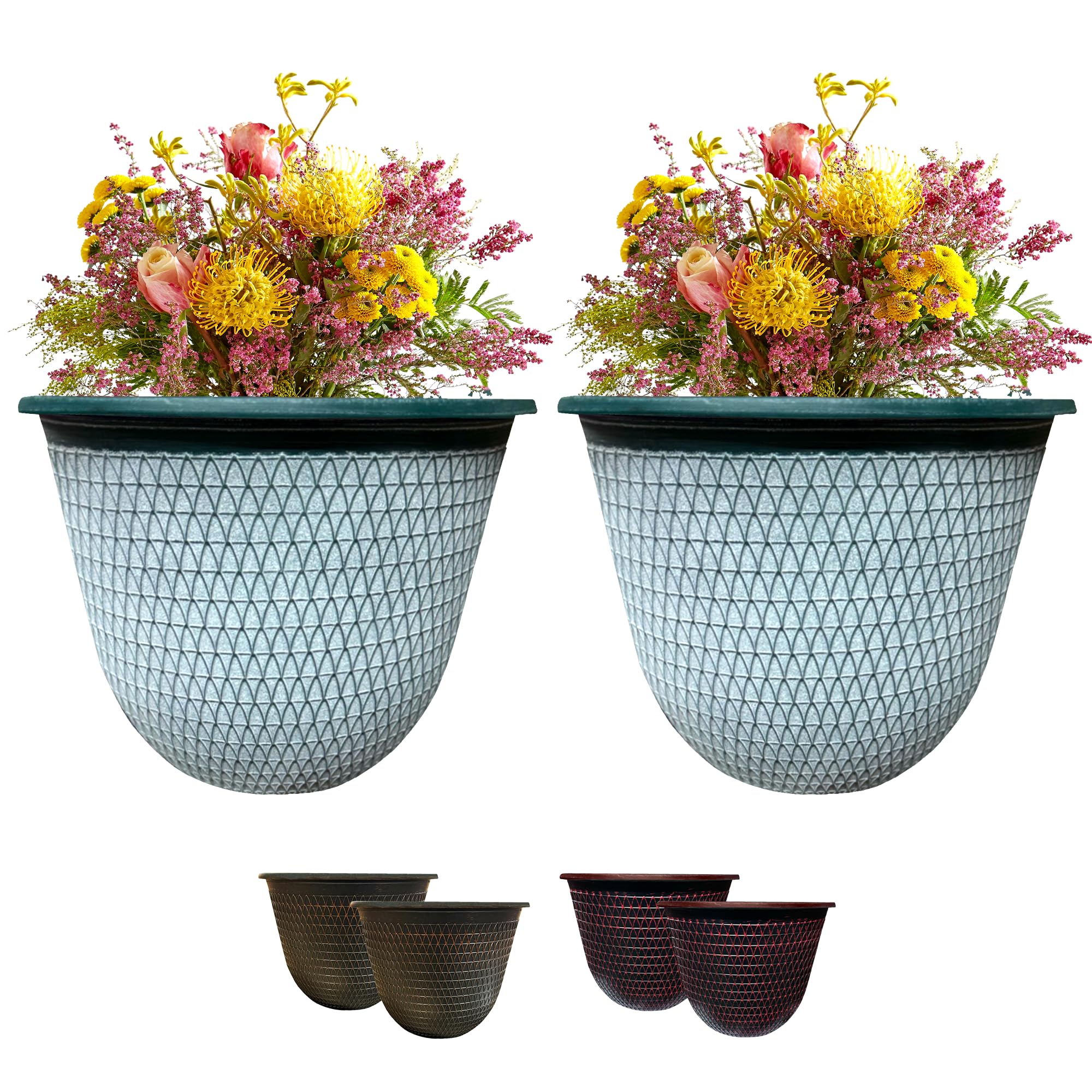 SG Traders Camden Plant Pots, Outdoor Planters for Garden, Plant Pots for Garden, Enhance Your Outdoor with Beautiful Planter Pot, Flower Planter With Drainage Holes- 25cm, Pack of 2 (Green White)