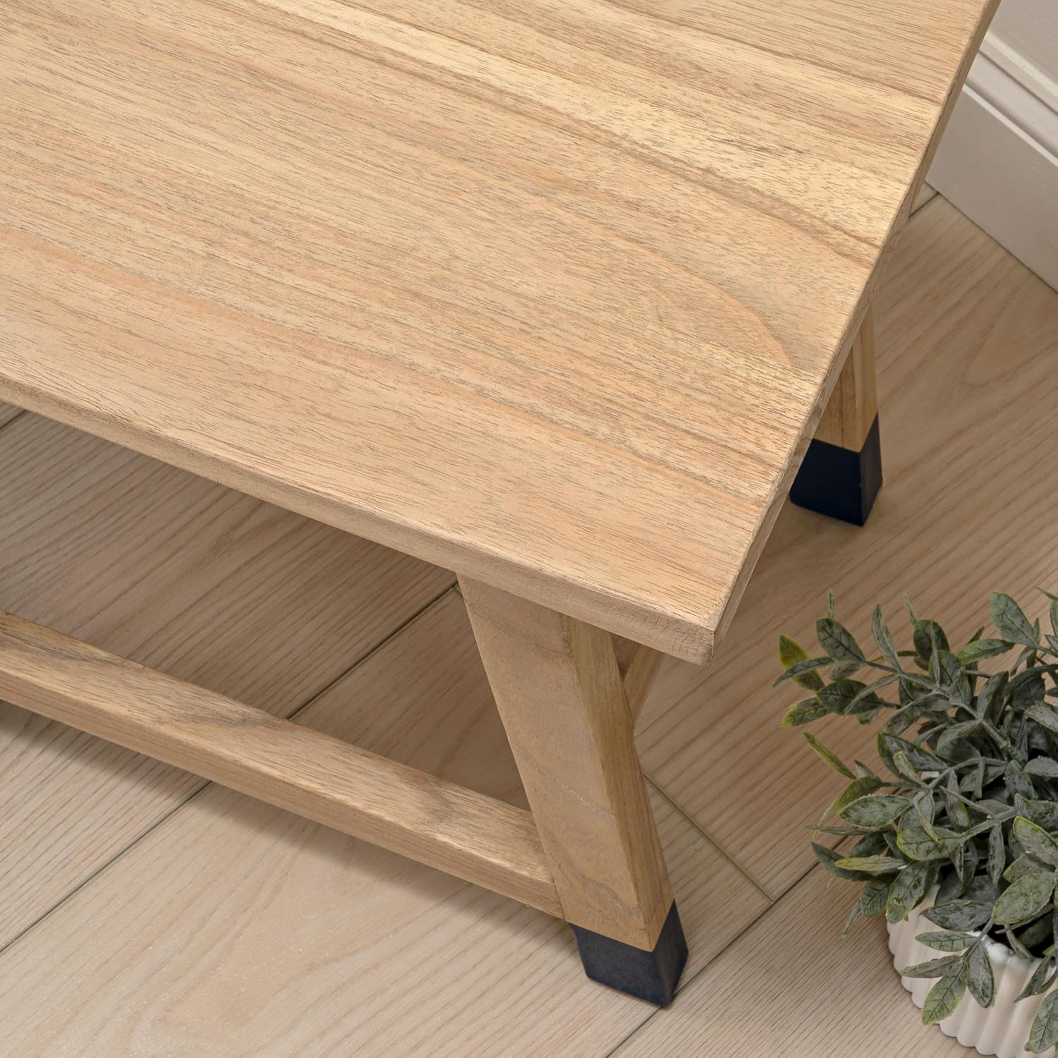 JONATHAN Y Finesse 18" Handcrafted Solid Wood Accent Stool, Backless Vanity Seat with Natural/Navy Dipped Legs, Farmhouse Decorative Plant Stand for Living Room and Bedroom STL3007B
