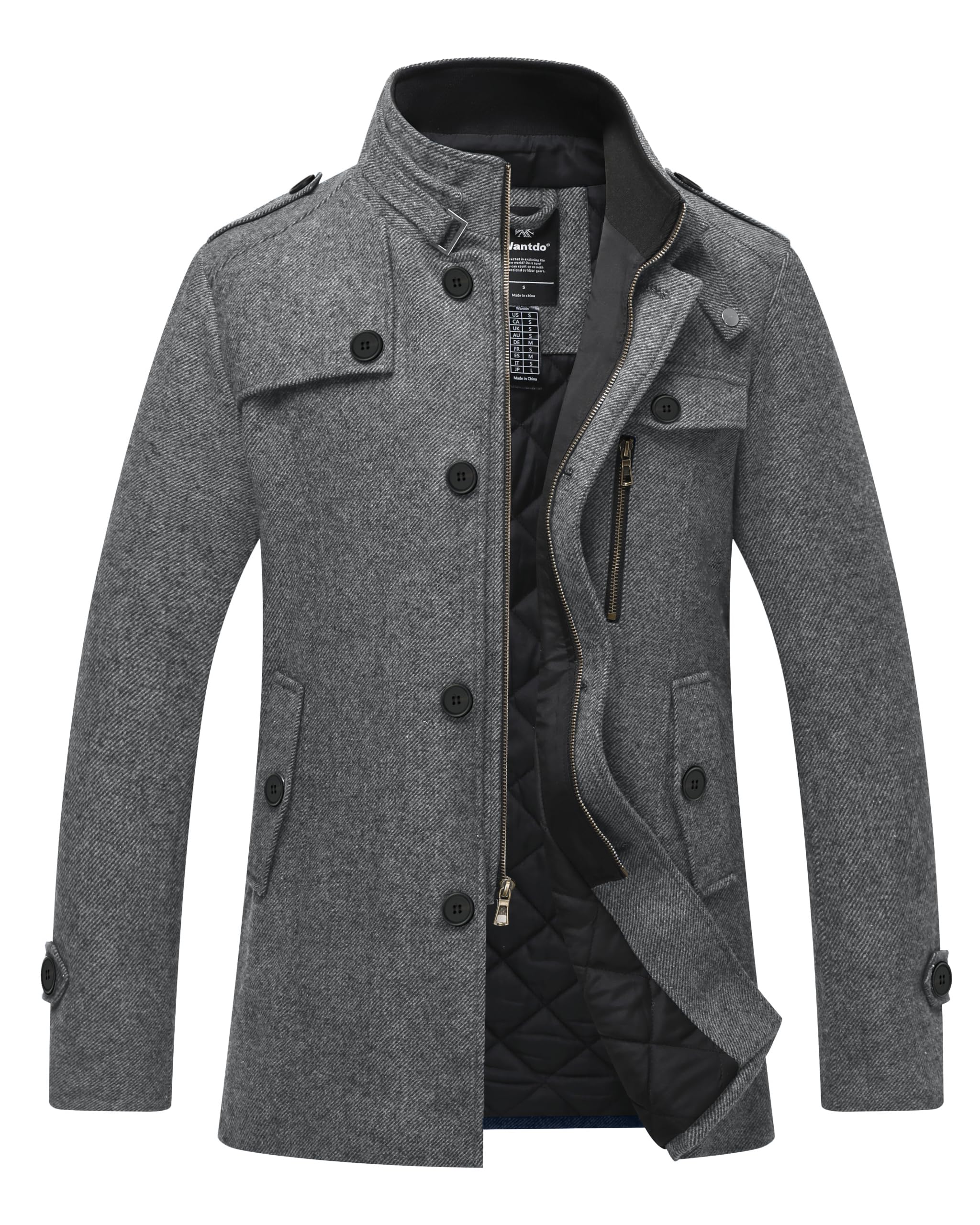 Men's Wool Blend Jacket Stand Collar Windproof Pea Coat