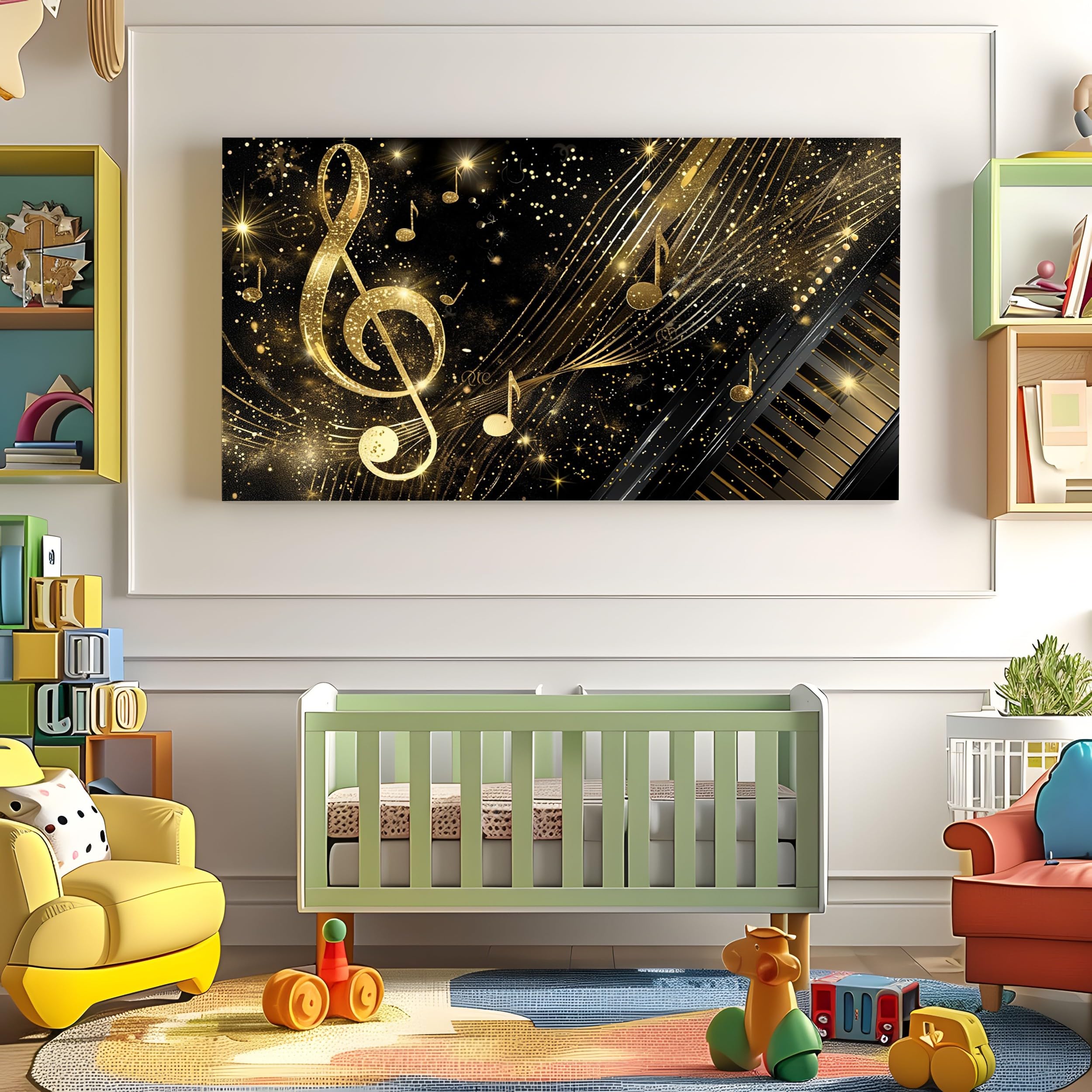 Quadri da Parete Moderni per Soggiorno Musicale Senza Cornice 80x160 cm | Chiave di Violino Stampa su Tela Rock Pianoforte Decorativa per Salotto Lusso Nota Musicale Quadretti per Camera da Letto