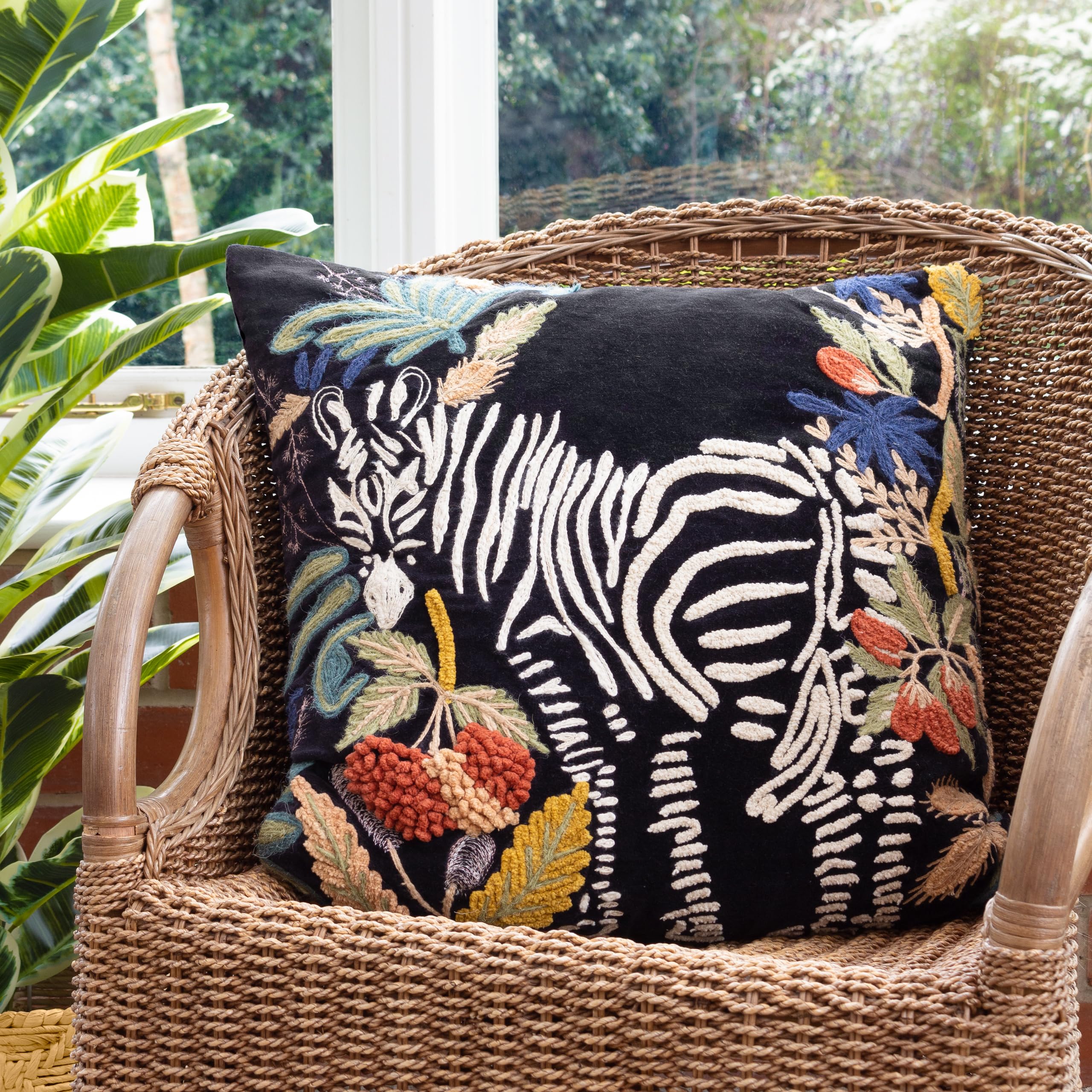 furn. Wylder Exotic Zebra Embroidered Feather Filled Cushion - Twin Pack