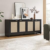 Vista 6 de SICOTAS Soporte de TV para sala de estar, centro de entretenimiento boho para dormitorio con 4 gabinetes de ratán, soporte de televisión de granja