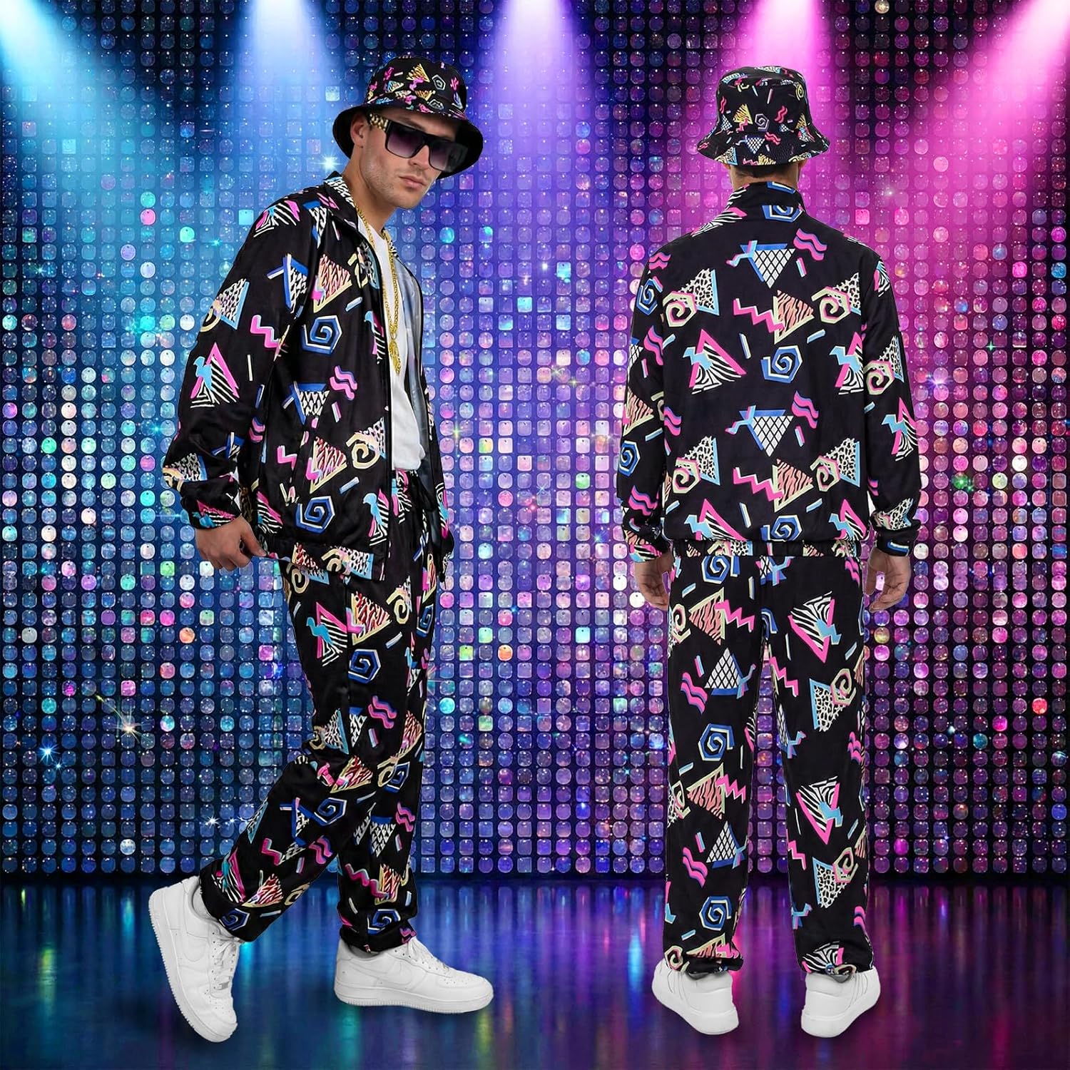 80s Outfit for Men Track Suits - 80s 90s Theme Party Costume, Funny Halloween Hip-Hop Vintage Athletic Sportswear