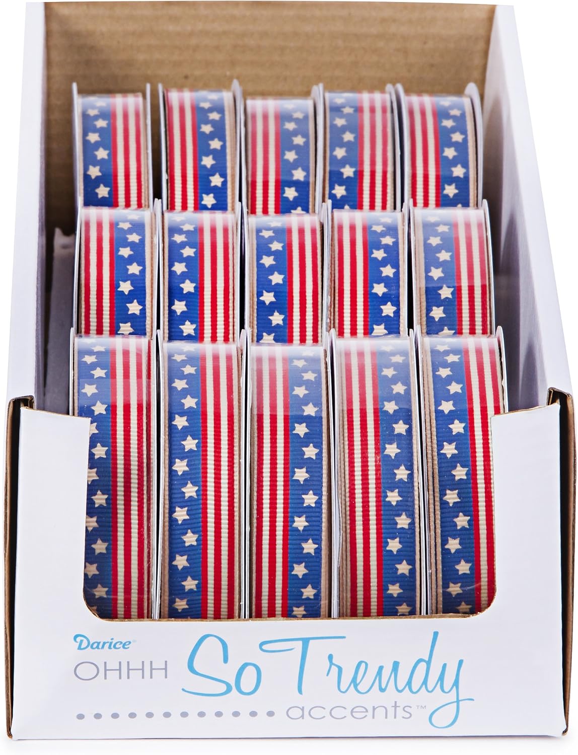 Darice Red, White & Blue Oh So Trendy Ribbon Flag, 5/8 inch x 3 Yards, 5/8" x 3 yd