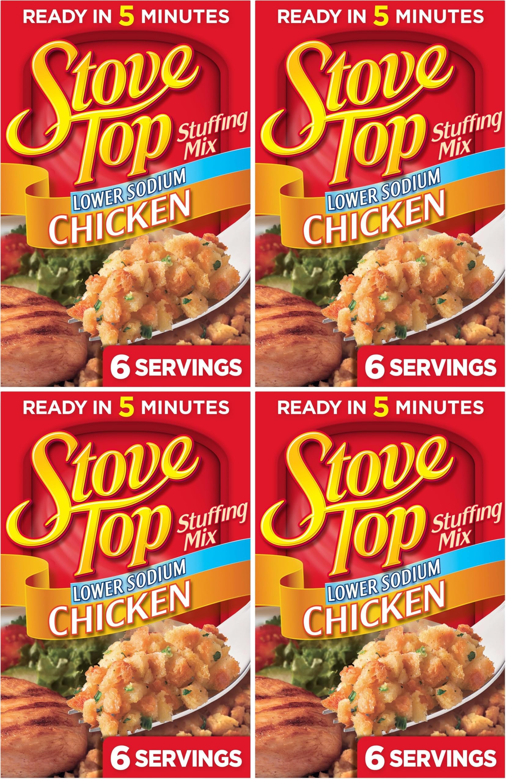 Stove Top Low Sodium Stuffing Mix for Chicken with 25% Less Sodium, 6 oz Box (Pack of 4)