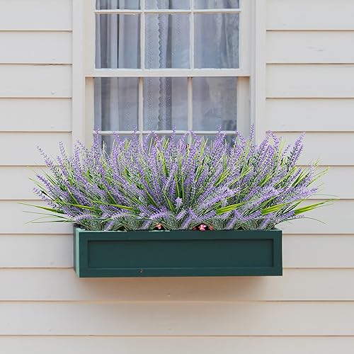 Miniatura 2 de Uieke 6 plantas artificiales de lavanda para exteriores, 14.5 pulgadas, resistentes a los rayos UV, 3 flores de lavanda falsas con 3 tallos de
