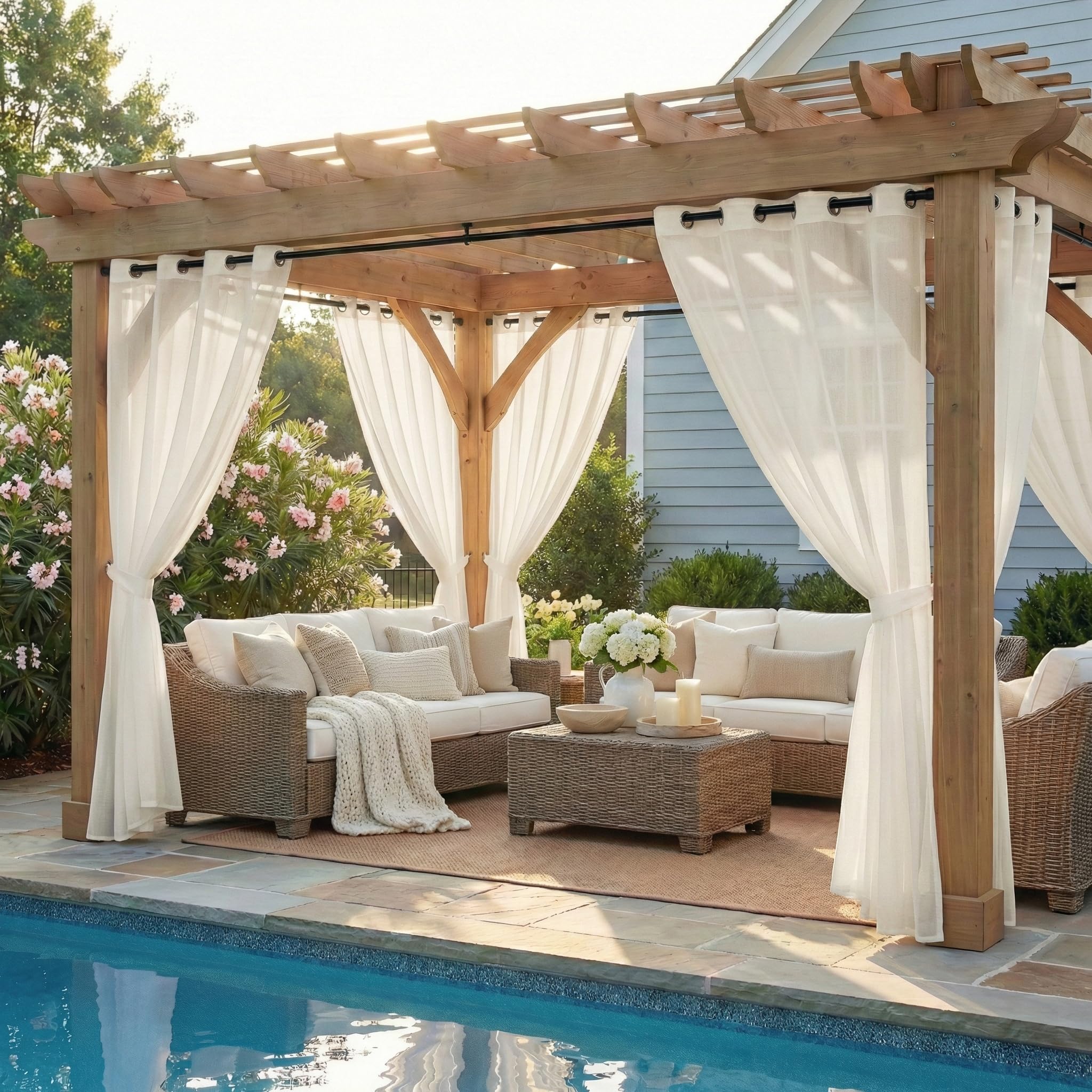 Photo 1 of NICETOWN Outdoor Sheer Curtains - Waterproof, 54" x 96", Beige (2 Panels)