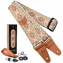 Nefelibata Guitar Strap with Pick Pocket, Head Cowhide Leather Ends Guitar Straps for Bass, Electric & Acoustic Guitar, with Free Strap Button, Locks and Picks
