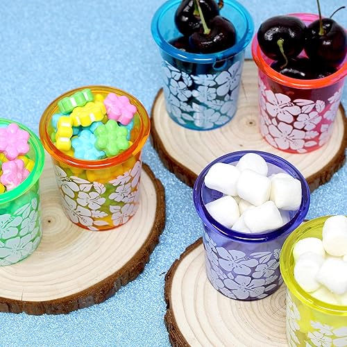 Miniatura 6 de Fun Express Collares hawaianos de cristal de chupito Luau a granel, 12 unidades de hibisco hawaiano Luau, recuerdos de fiesta hawaiana, Hula Aloha