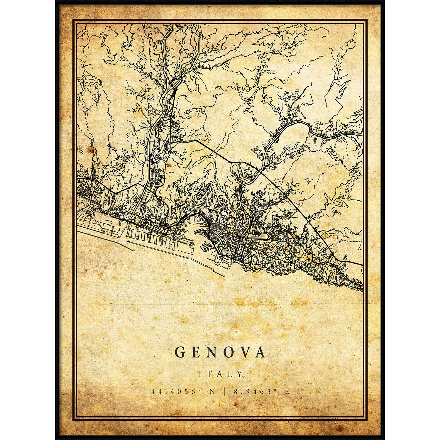 Genova map Vintage Style Poster Print | Old City Artwork Prints | Antique Style Home Decor | Italy Wall Art Gift | Antique map Art 8.5x11