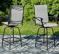 Vista 25 de PHI VILLA Juego de 2 taburetes de bar giratorios para exteriores, sillas de patio altas de 30 pulgadas de altura con tela de textileno para todo
