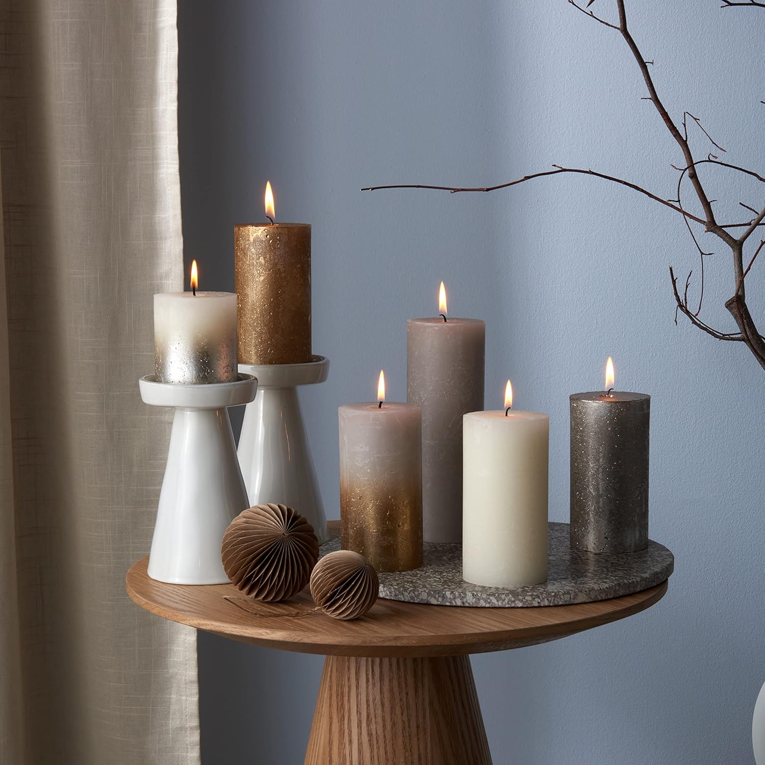 BOLSIUS - Rustic Pillar Candle Shimmer - Red - 8cm - Pack 4 - Non Drip - Non Scented Candles