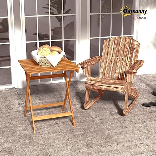 Miniatura 2 de Outsunny Mecedora Adirondack de madera para exteriores, asiento para hoguera con diseño de madera de tablillas, respaldo en abanico y estilo rústico