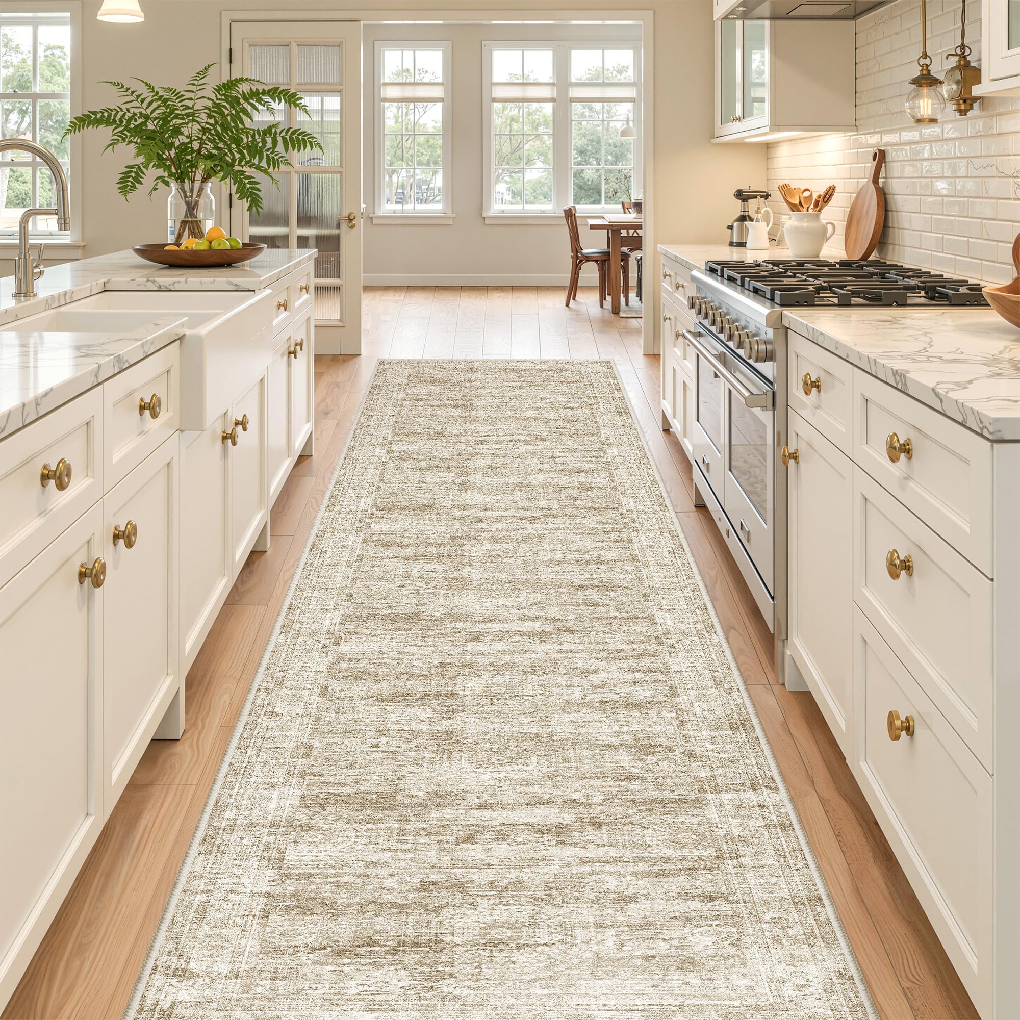 Restydon Washable Runner Rug 2.5x12, Non-Slip Long Bathroom Rugs Runner for Kitchen, Living Room, Bedroom, Soft Vintage Washable Rug for Entryway,