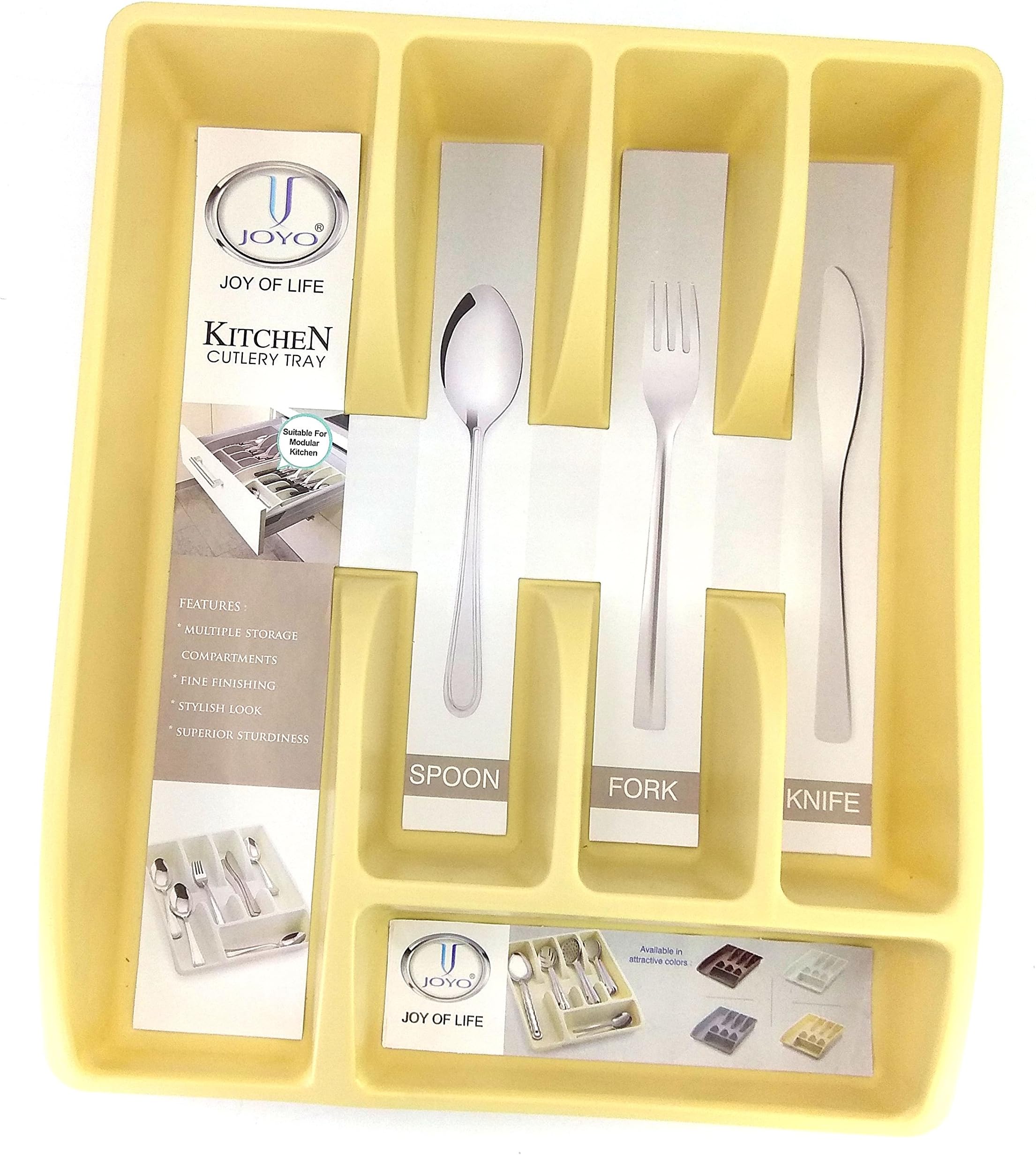 Joyo Plastic Magnas - Kitchen Cutlery Organizer, Cutlery Tray, Modular Kitchen Organizer For Spoon, Fork, Knives, Hand Beater And More (Beige) - Utensils